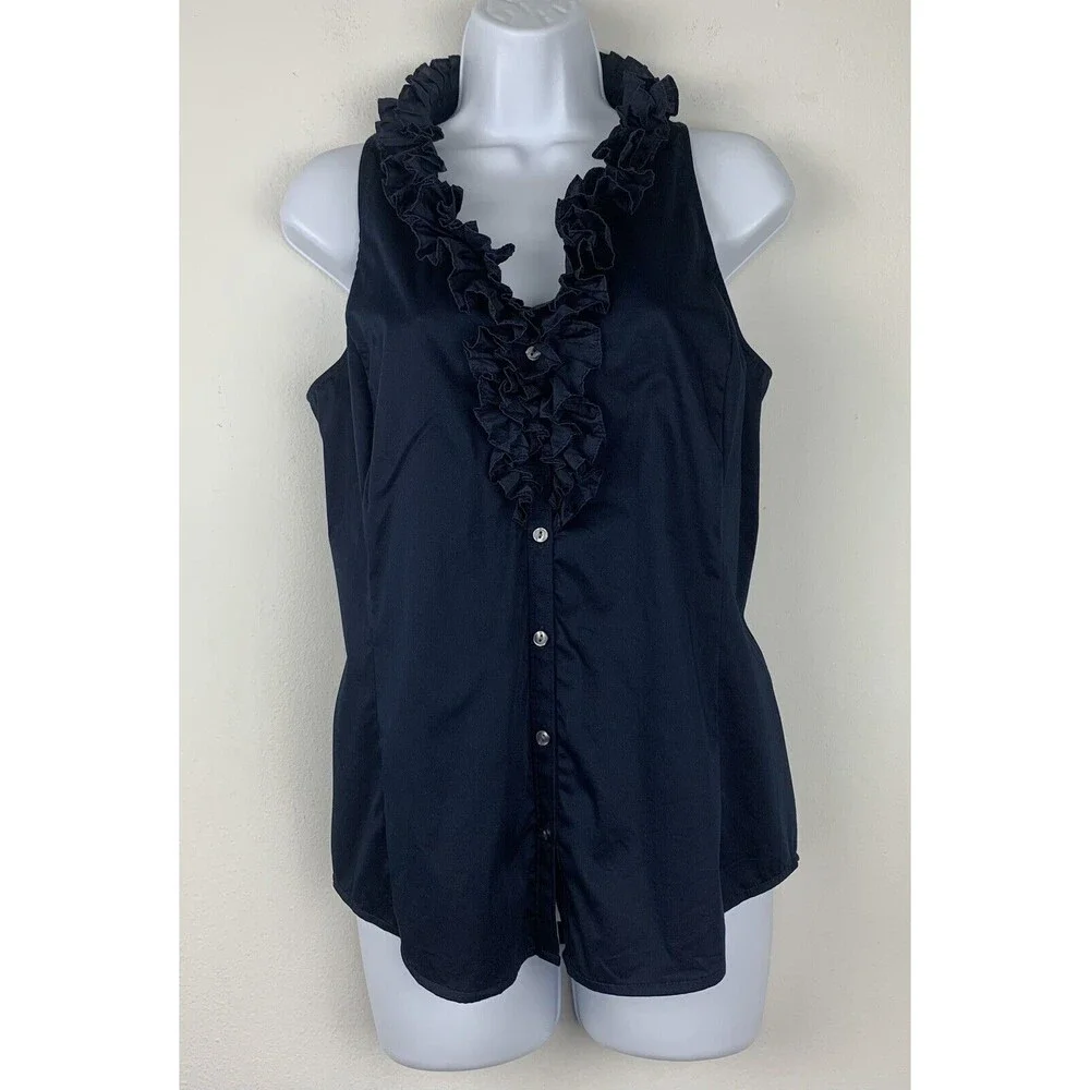 Ann Taylor Size 8 Sleeveless Ruffled Button Front Top Blue NWT - Picture 1 of 7